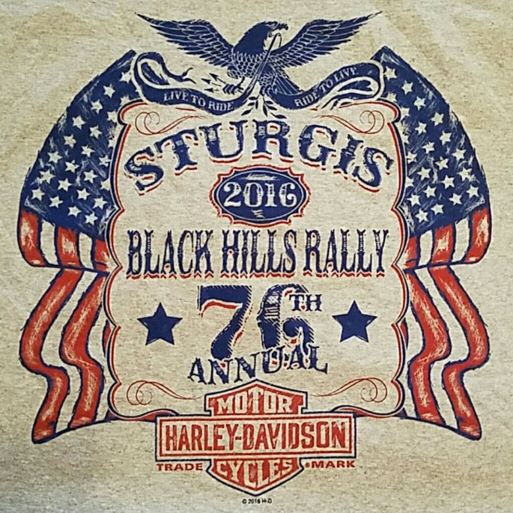 Harley Davidson 2016 Sturgis Black Hills Rally 76th Annual Gray Mens T-Shirt.